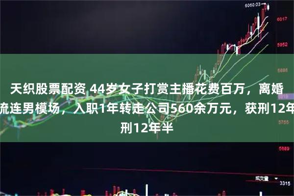 天织股票配资 44岁女子打赏主播花费百万，离婚后流连男模场，入职1年转走公司560余万元，获刑12年半